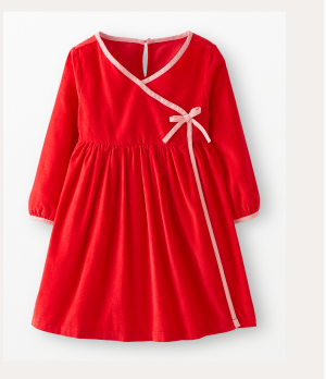 Balloon Sleeve Corduroy Wrap Dress with Pockets | Ribbon Red Balloon Sleeve Corduroy Wrap Dress with Pockets | Ribbon Red