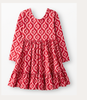 Long Sleeve Ruffle Skater Dress with Pockets | Pink and Red 2-tone