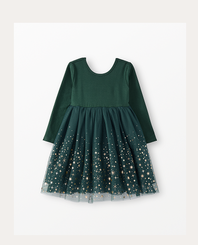 Long Sleeve Shimmer Tulle Dress | Ponderosa Green Long Sleeve Shimmer Tulle Dress | Ponderosa Green