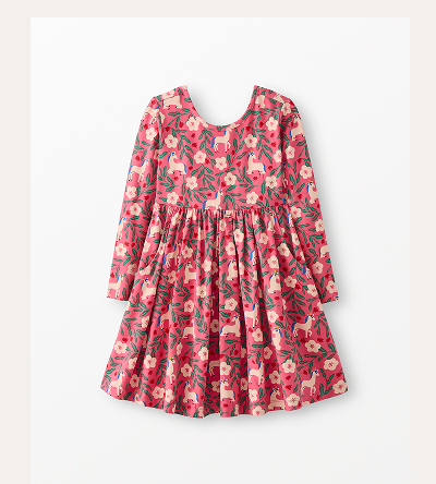 Holiday Long Sleeve Skater Dress with Pockets | Unicorn Forest on Pink Holiday Long Sleeve Skater Dress with Pockets | Unicorn Forest on Pink