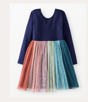 Long Sleeve Tulle Rainbow Dress