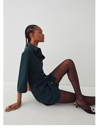 Flute Sleeve Diamond Trim Shirt Dress