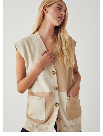Recycled Sleeveless Knit Colourblock Cardigan