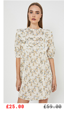 Puff Sleeve Metallic Floral Mini Dress