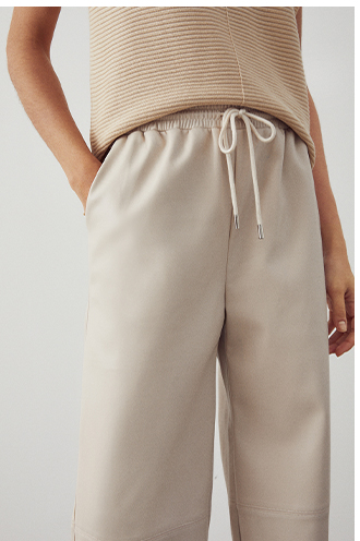 Faux Leather Elasticated Waist Wide Leg Trouser