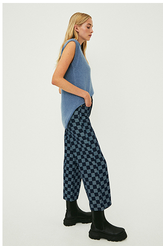 Denim Checkerboard Wide Leg Crop Jeans
