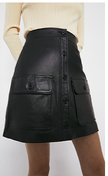 Pocket Detail Real Leather Pelmet Skirt