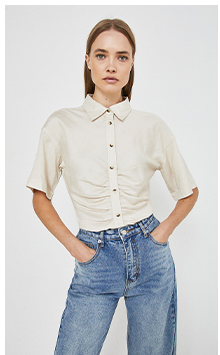 Linen Mix Ruched Front Shirt
