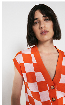 Checkerboard Button Through Vest