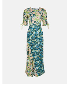 mixed print ruched front dress