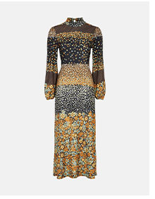 printed funnel neck midi dress