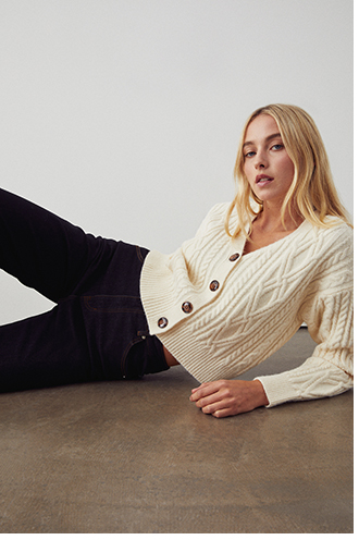 chunky cable v neck knit cardigan