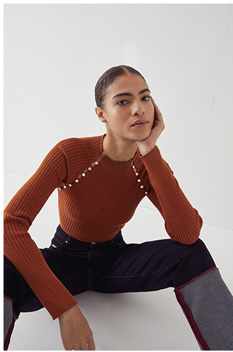 ribbed button detail knit jumper
