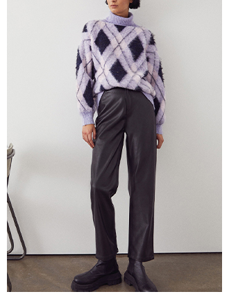faux leather 5 pocket straight leg trouser