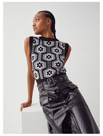 graphic flower jacquard knit vest