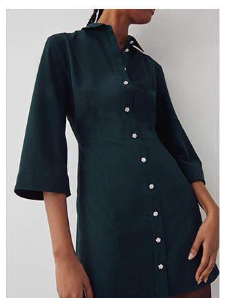 flute sleeve diamond trim shirt dress