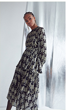 Sparkle Jacquard Tier Midi Dress