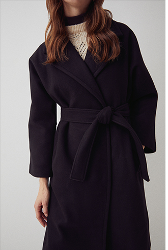 cosy knit back belted wrap coat