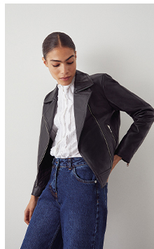real leather stitched collar cropped biker jacket
