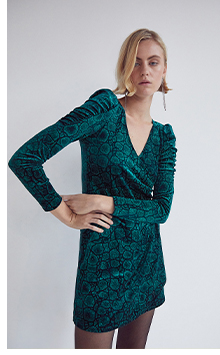 giraffe glitter velvet wrap dress