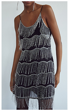 embellished tassle mini dress