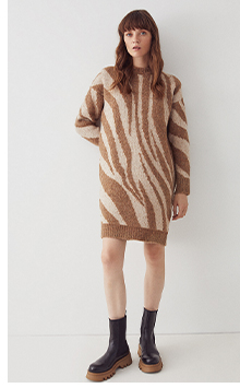  Tan Recycled Boucle Animal Jacquard Knit Dress alternative image Tan Recycled Boucle Animal Jacquard Knit Dress alternative image Tan Recycled Boucle Animal Jacquard Knit Dress alternative image Tan Recycled Boucle Animal Jacquard Knit Dress alternative image Recycled Boucle Animal Jacquard Knit Dress