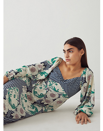 sweetheart neck splice print midi dress