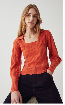 square neck fan stitch collar jumper