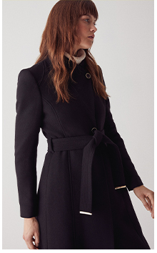italian wool blend long-line multistitch funnel coat