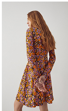 printed roll neck long sleeve short dress