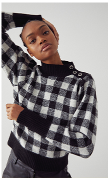 gingham button detail knit jumper