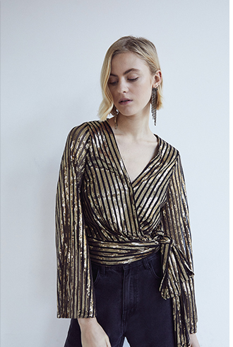 sequin stripe wrap top
