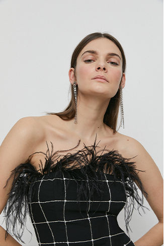 feather bardot embellished mini dress