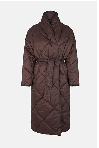 quilted longline belted wrap coat