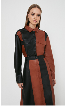 faux leather checker board shirt