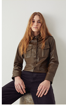 faux leather utility shirt
