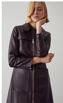 faux leather zip through shirt dress