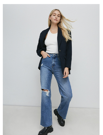 denim ripped raw hem wide leg jeans