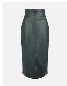 split front faux leather pencil skirt