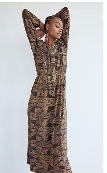 metallic geo tie neck maxi dress