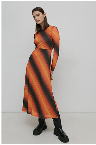 retro stripe mesh midi dress