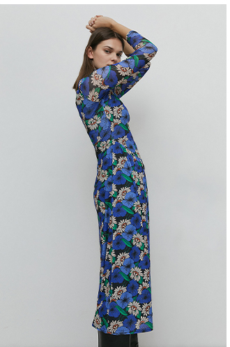 bold floral asymmetric seam mesh dress