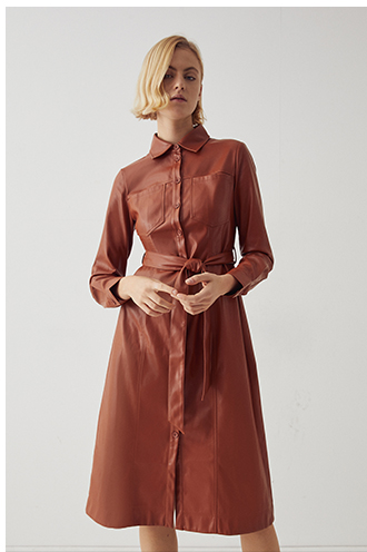 faux leather midi shirt dress