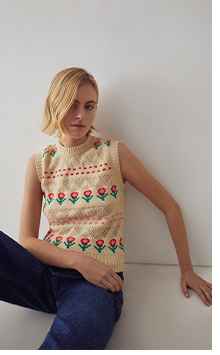 flower spot jacquard puff sleeve vest