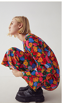 retro floral plisse midi dress