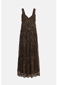 metallic tiered cross back maxi dress