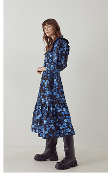 ruffle neck belted poplin shirt maxi dress