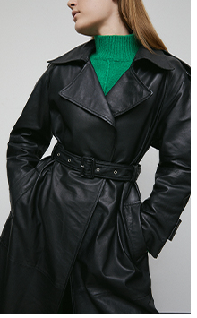real leather long line trench coat