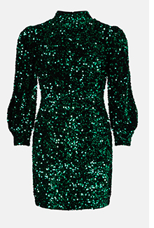 Velvet Sequin Cut Out Back Puff Sleeve Dress