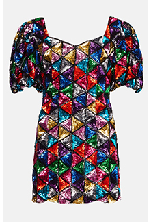 Rainbow Sequin Puff Sleeve Mini Dress